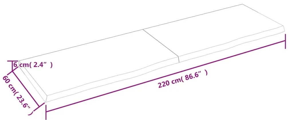 Ράφι Τοίχου Σκούρο Καφέ 220x60x(2-6) εκ. Επεξ. Μασίφ Ξύλο Δρυός - Καφέ