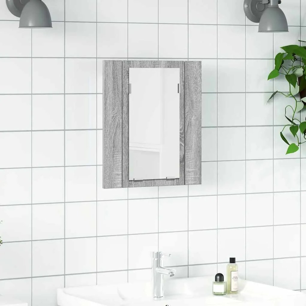 vidaXL Έπιπλο Καθρέφτη Μπάνιου LED Γκρι Sonoma 40x12x45 εκ. Επεξ. Ξύλο