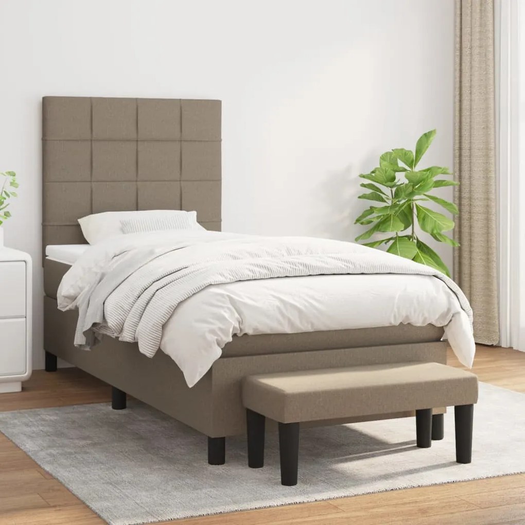 vidaXL Κρεβάτι Boxspring με Στρώμα Taupe 90x200 εκ. Υφασμάτινο