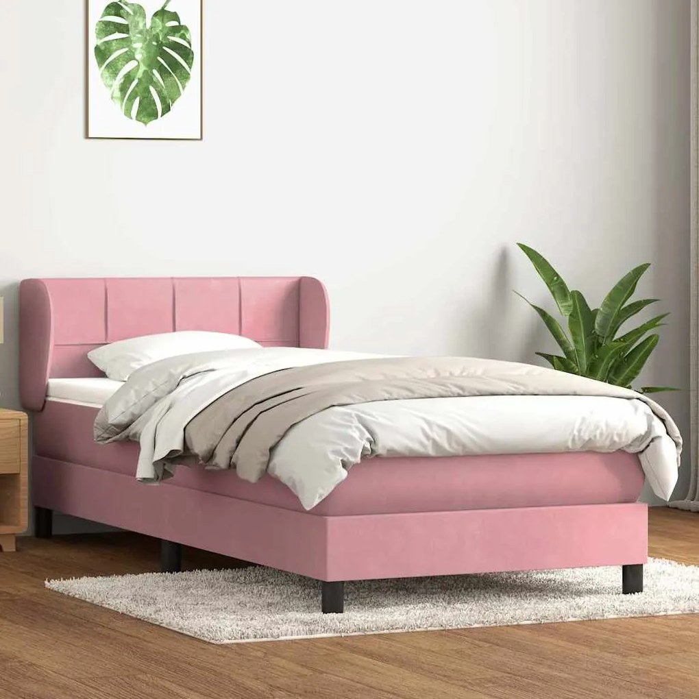 Κρεβάτι Boxspring με Στρώμα Ροζ 80x220 εκ. Βελούδινο - Ροζ