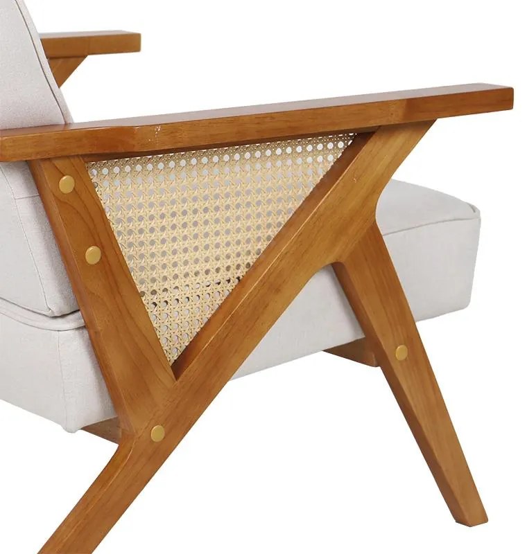 Πολυθρόνα Claudia ύφασμα μπεζ-pe rattan-rubberwood φυσικό 76x74.5x72 εκ.