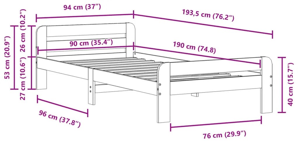 Σκελετός Κρεβ. Χωρίς Στρώμα Λευκό 90x190 εκ Μασίφ Πεύκο - Λευκό