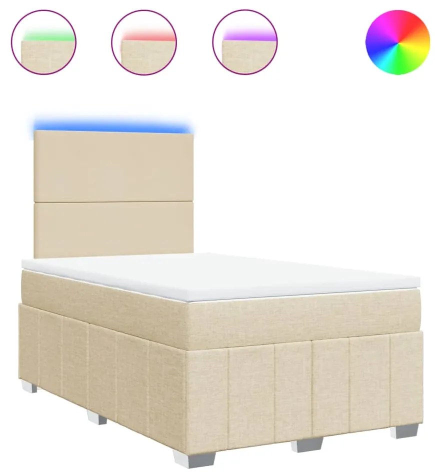 vidaXL Κρεβάτι Boxspring με Στρώμα Κρεμ 120x200 εκ. Υφασμάτινο