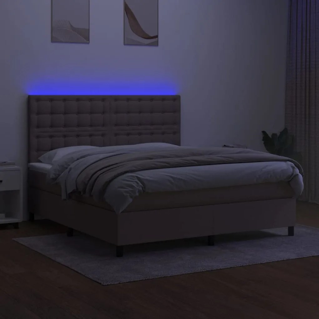 vidaXL Κρεβάτι Boxspring με Στρώμα &amp; LED Taupe 180x200 εκ. Υφασμάτινο