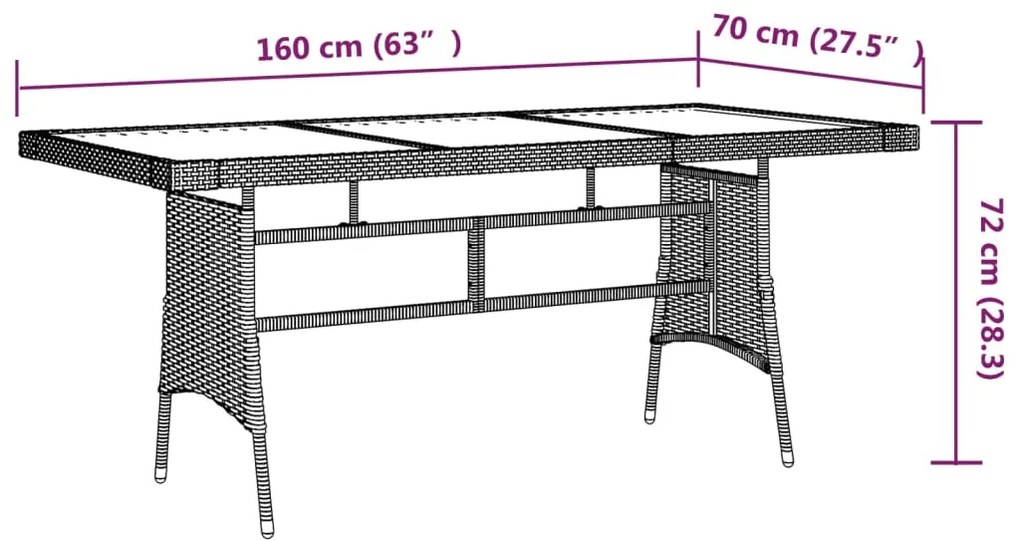 vidaXL Τραπέζι Κήπου Μαύρο 160x70x72 εκ Συνθ. Ρατάν/Μασίφ Ξύλο Ακακίας