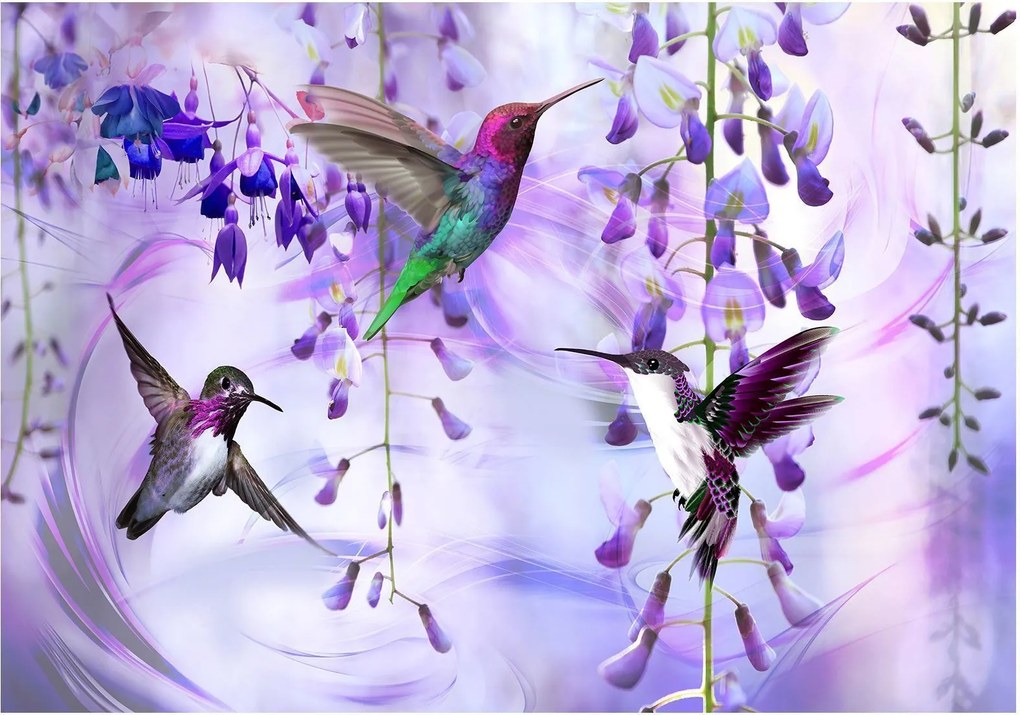 Αυτοκόλλητη φωτοταπετσαρία - Flying Hummingbirds (Violet) - 147x105