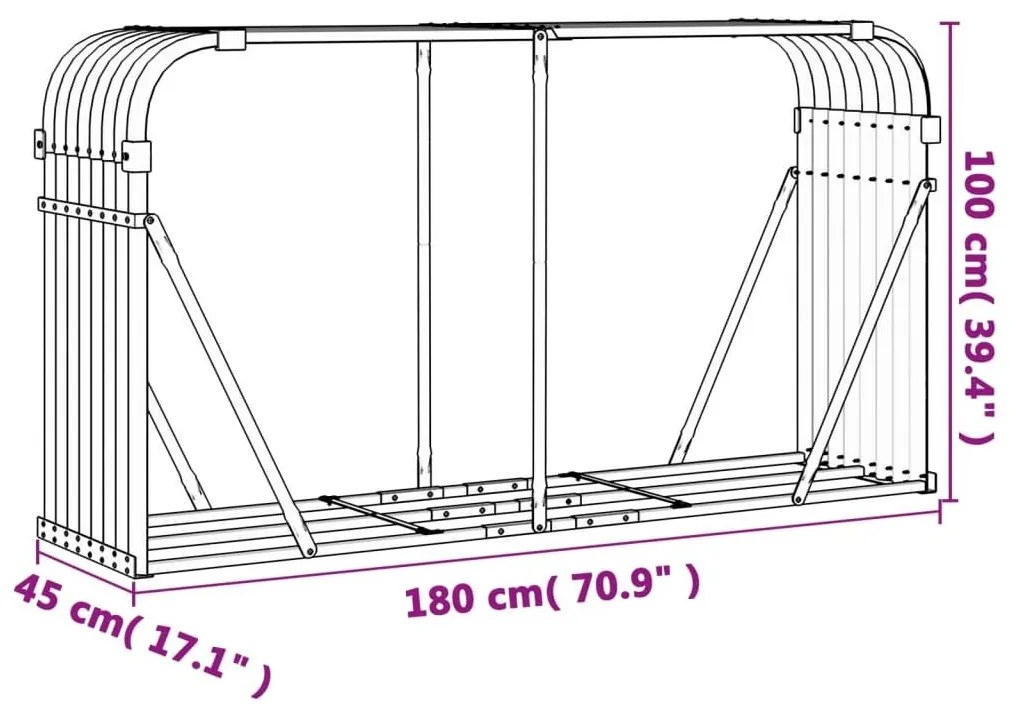 Ξυλοθήκη Ανθρακί 180x45x100 εκ. από Γαλβανισμένο Ατσάλι - Ανθρακί