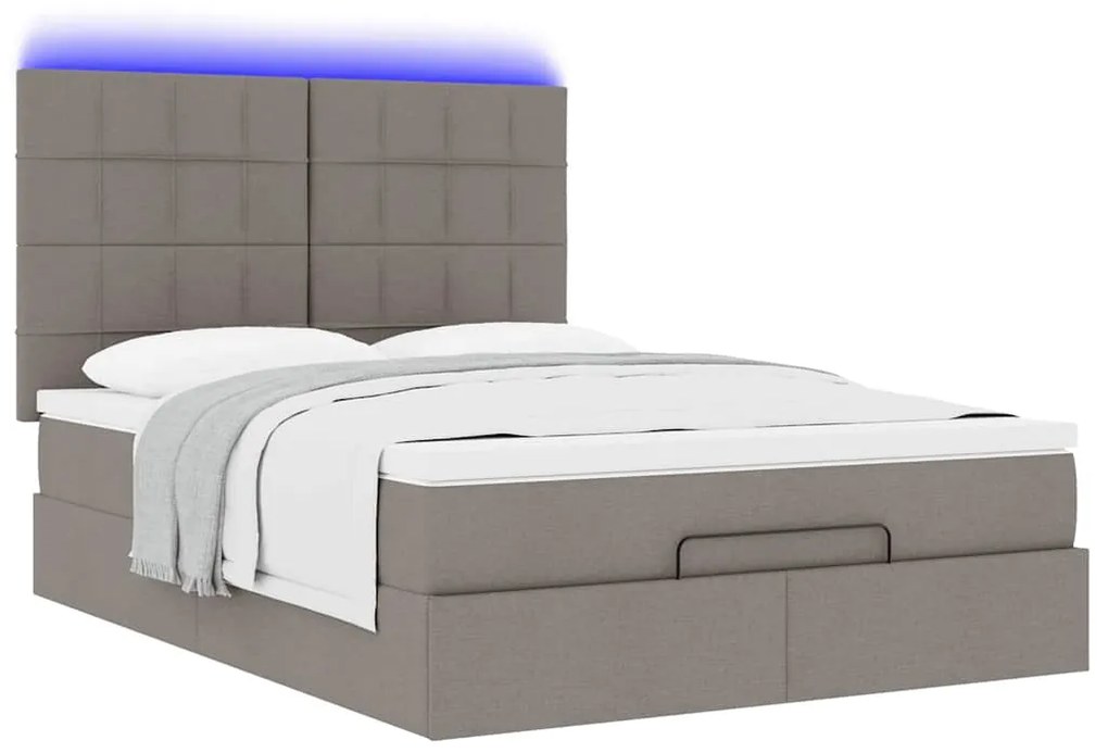 vidaXL Οθωμανικό κρεβάτι με στρώμα & LEDs Taupe 140x200 cm Ύφασμα