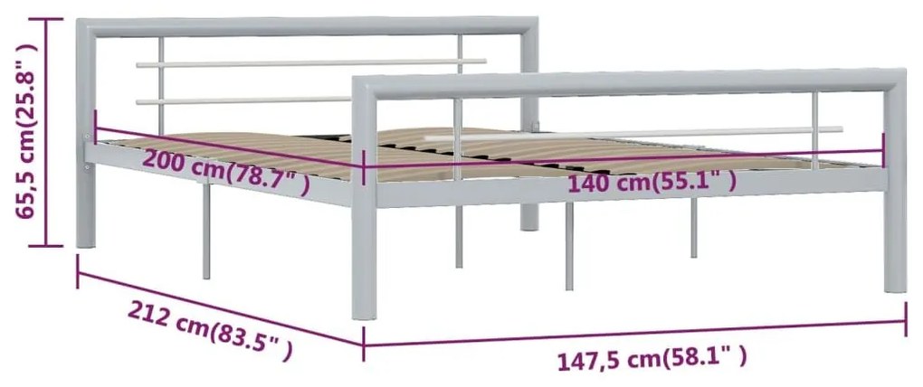 Πλαίσιο Κρεβατιού Γκρι / Λευκό 140 x 200 εκ. Μεταλλικό - Γκρι