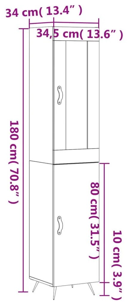 Ντουλάπι Καφέ Δρυς 34,5 x 34 x 180 εκ. από Επεξεργασμένο Ξύλο - Καφέ