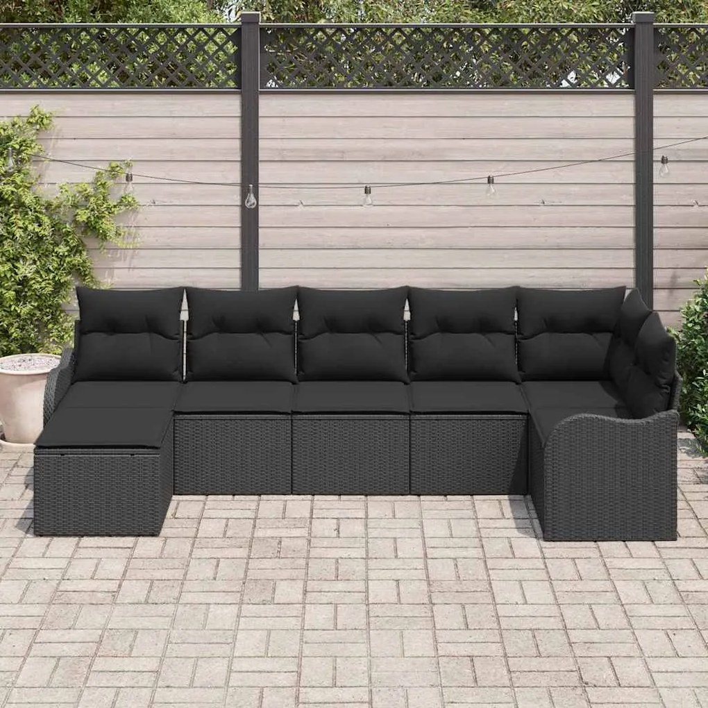 vidaXL Σετ Καναπέ Κήπου με μαξιλάρι 7 pcs Μαύρο Πολυ ράταν