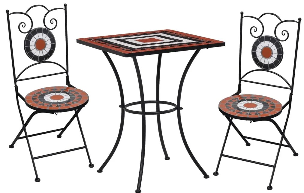 vidaXL Σετ Bistro «Μωσαϊκό» 3 τεμ. Τερακότα/Λευκό Κεραμικά Πλακίδια