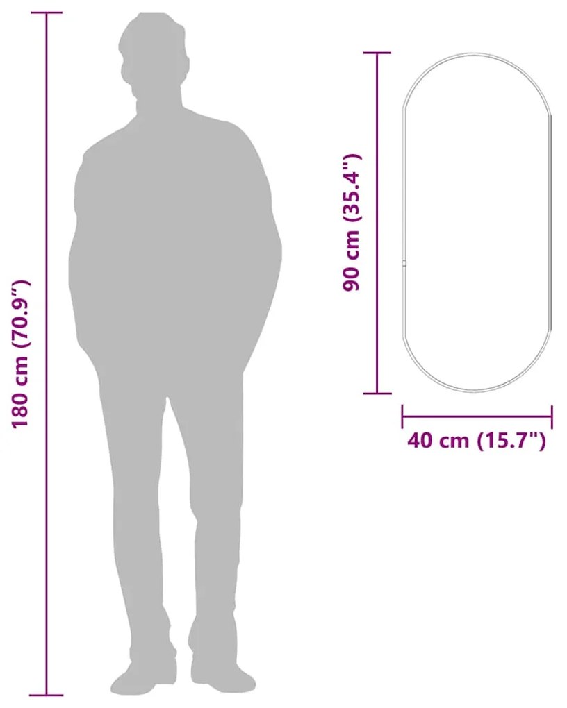 vidaXL Καθρέφτης Τοίχου Οβάλ Μαύρος 90 x 40 εκ.