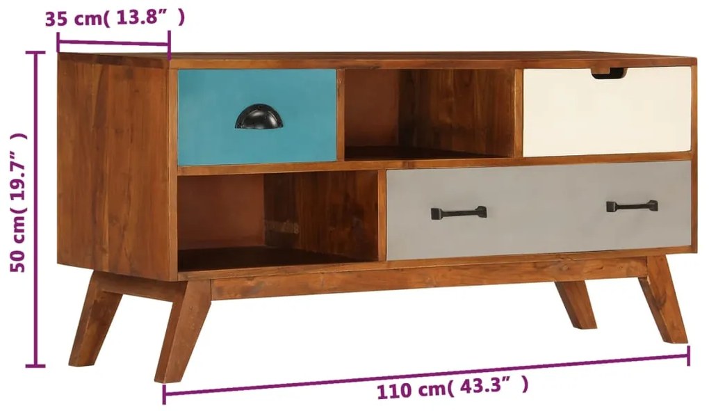 Έπιπλο Τηλεόρασης με 3 Συρτάρια 110x35x50 εκ Μασίφ Ξύλο Ακακίας - Πολύχρωμο