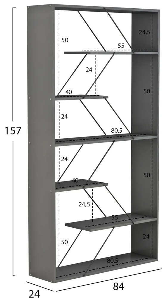 ΒΙΒΛΙΟΘΗΚΗ TARS HM2240.20 ΓΚΡΙ ΜΕΛΑΜΙΝΗ-ΜΑΥΡΕΣ ΜΕΤΑΛΛΙΚΕΣ ΒΕΡΓΕΣ 84x24x157Υεκ. (1 Τεμμάχια)