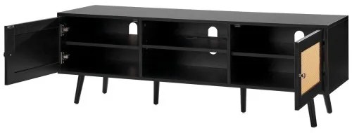 VEVOR Rattan TV Stand for 65&quot; TV Boho TV Stand with Build-in Socket Black