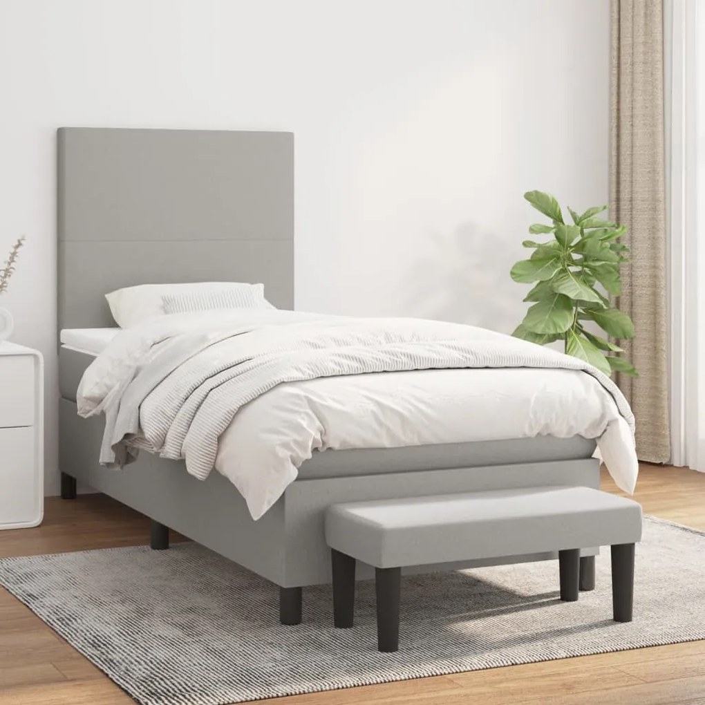 Κρεβάτι Boxspring με Στρώμα Ανοιχτό Γκρι 80x200 εκ. Υφασμάτινο - Γκρι