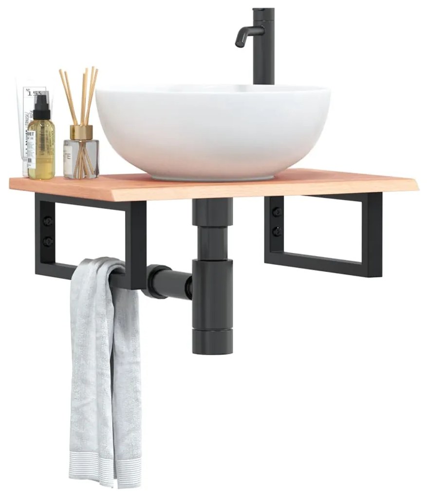 Ράφι Νιπτήρα Τοίχου από Ατσάλι / Μασίφ Ξύλο Δρυός