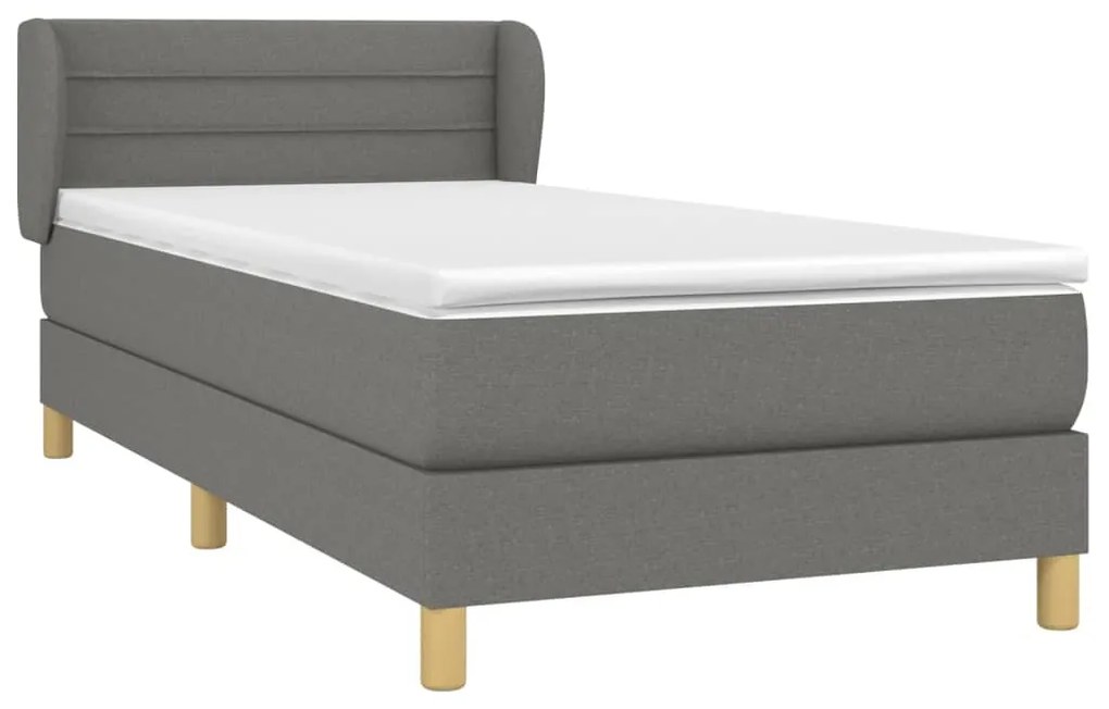 Κρεβάτι Boxspring με Στρώμα Σκούρο Γκρι 90x190 εκ. Υφασμάτινο - Γκρι