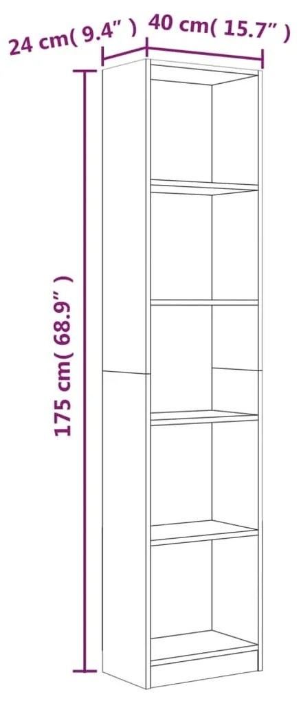 Βιβλιοθήκη με 5 Ράφια Καφέ Δρυς 40x24x175 εκ. Επεξεργ. Ξύλο - Καφέ