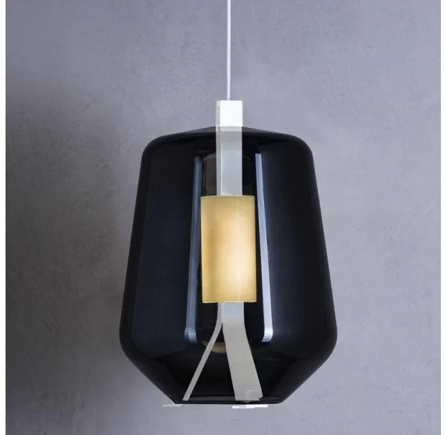 Κρεμαστό Φωτιστικό Οροφής LED 8W Dimmer Φυσητό Γυαλί Μέταλλο Λευκό Luisa S1 Prandina-1C51000513026-Φιμέ/Smoke 1C51000513026