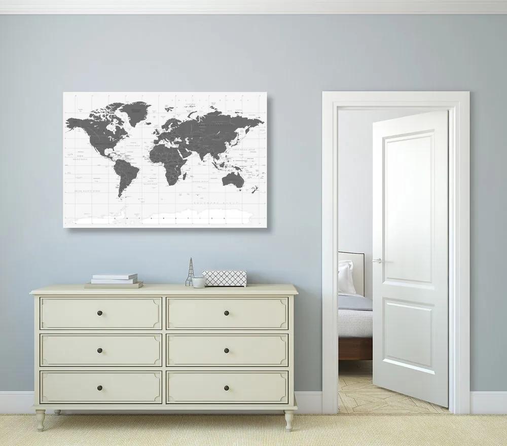 Εικόνα πολιτικού χάρτη του κόσμου σε μαύρο & άσπρο - 120x80