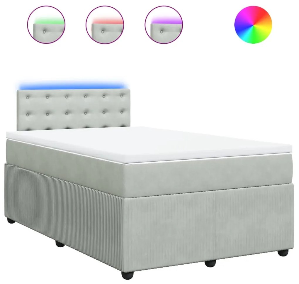 vidaXL Κρεβάτι Boxspring με Στρώμα Ανοιχτό Γκρι 120x190 εκ. Βελούδινο