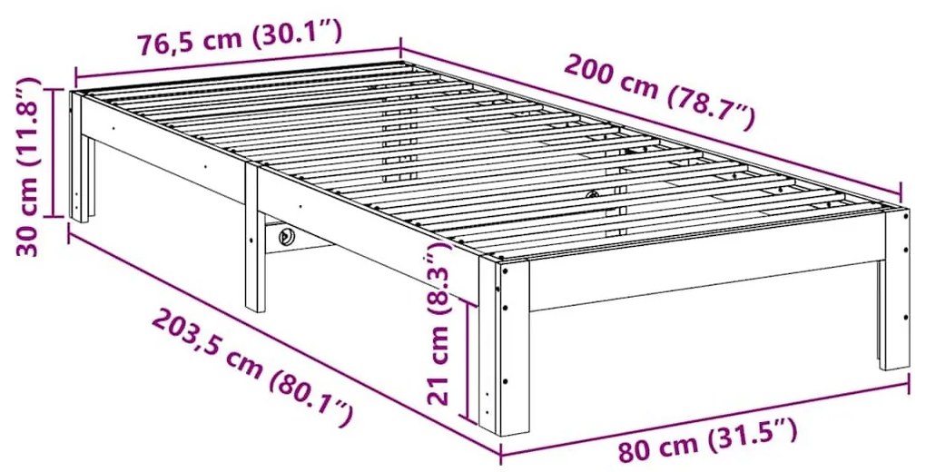 Σκελετός Κρεβ. Χωρίς Στρώμα Καφέ 80x200 εκ. Μασίφ Ξύλο Πεύκου - Καφέ