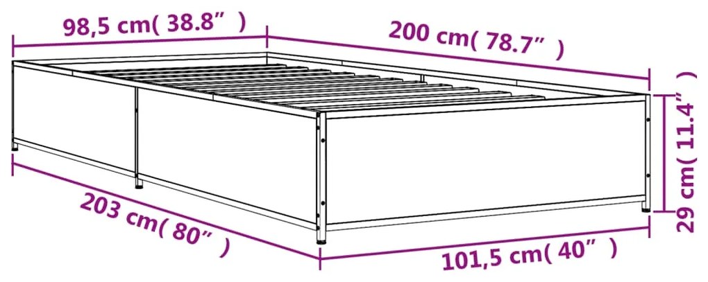 Πλαίσιο Κρεβατιού Καπνιστή Δρυς 100x200εκ. Επεξ. Ξύλο &amp; Μέταλλο - Καφέ