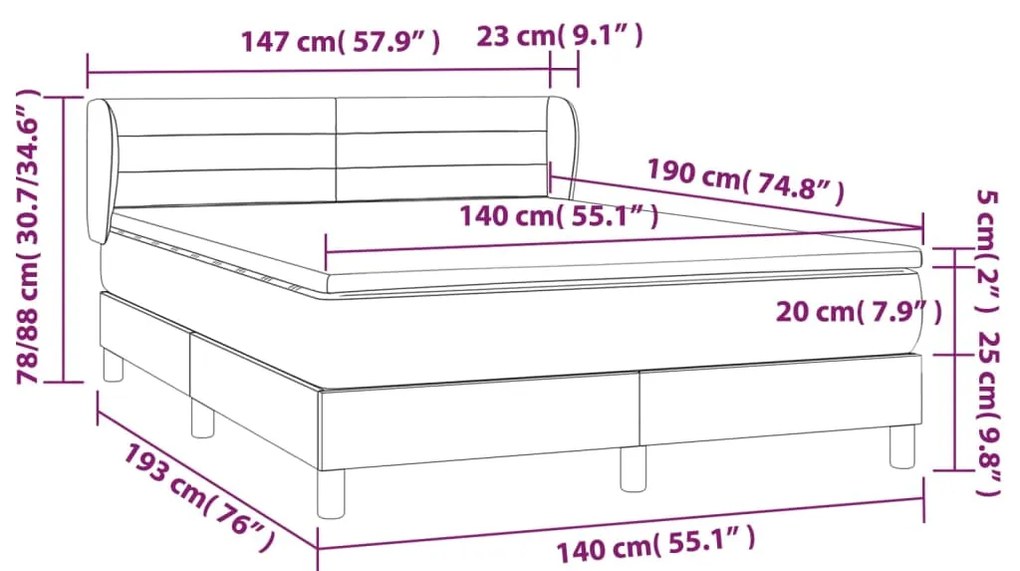 Κρεβάτι Boxspring με Στρώμα Σκούρο Γκρι 140x190 εκ. Βελούδινο - Γκρι