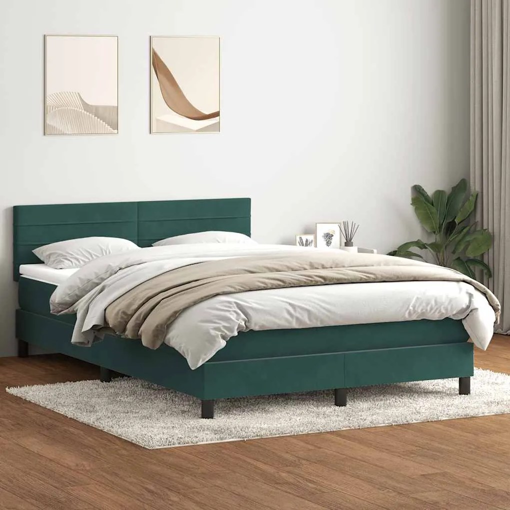 BOX SPRING ΚΡΕΒΑΤΙ ΜΕ ΣΤΡΩΜΑ ΣΚΟΥΡΟ ΠΡΑΣΙΝΟ 140X220CM ΒΕΛΟΥΔΙΝΟ 3317028