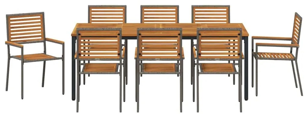 vidaXL Σέτ φαγητού για κήπο 9 pcs Γκρι και Καφέ συνθετικό ρατάν