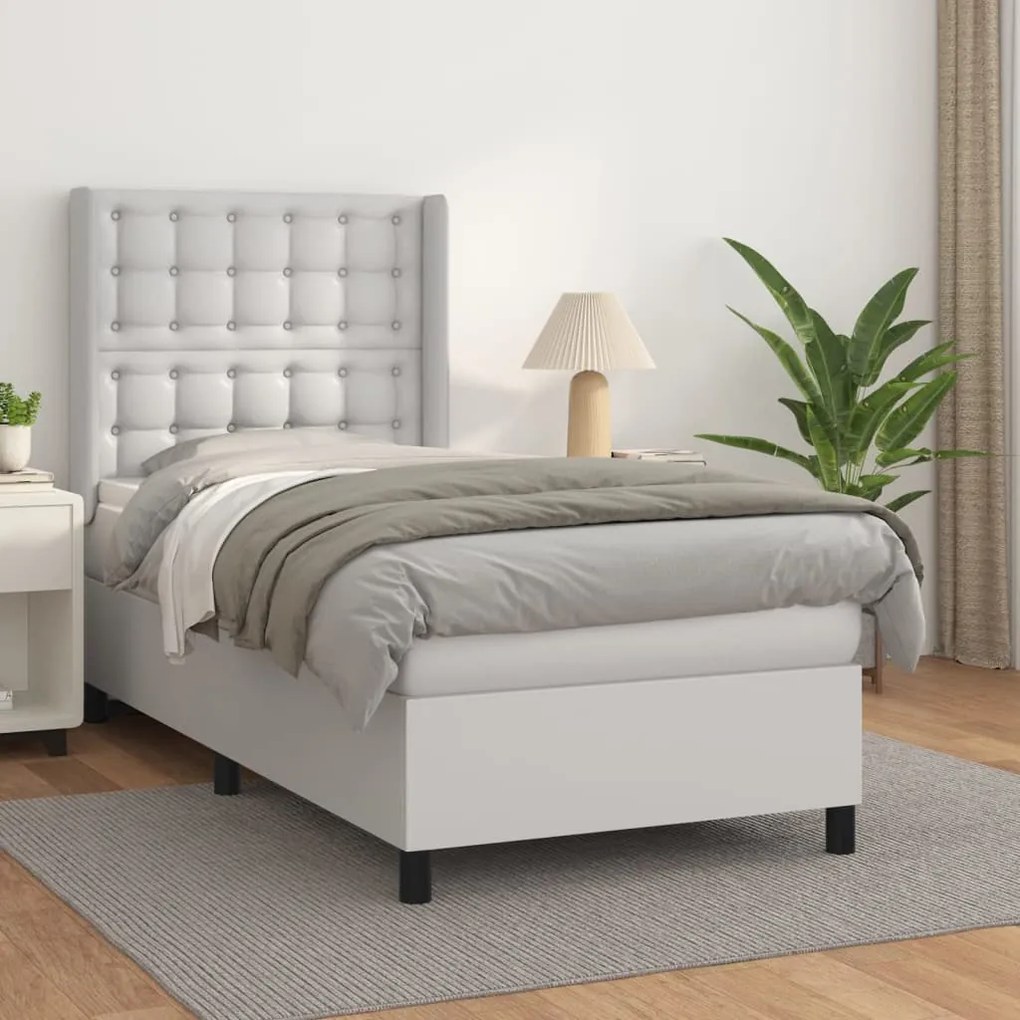 vidaXL Κρεβάτι Boxspring με Στρώμα Λευκό 90x190εκ. από Συνθετικό Δέρμα