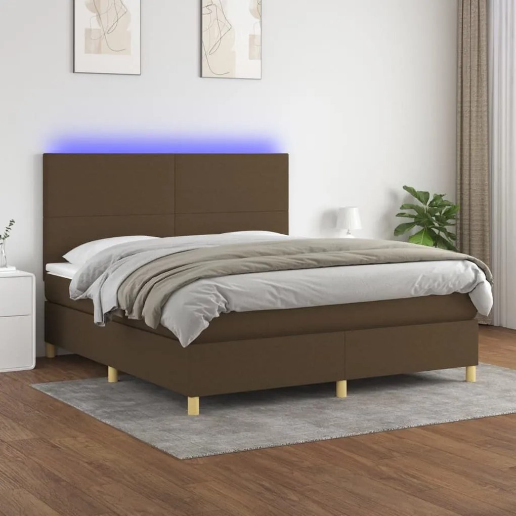 ΚΡΕΒΑΤΙ BOXSPRING ΜΕ ΣΤΡΩΜΑ &amp; LED ΣΚ.ΚΑΦΕ 160X200ΕΚ. ΥΦΑΣΜΑΤΙΝΟ 3135288