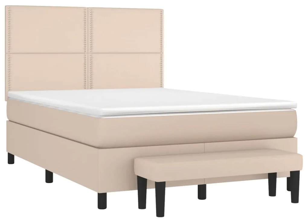 Κρεβάτι Boxspring με Στρώμα Καπουτσίνο 140x200εκ.από Συνθ.Δέρμα - Καφέ