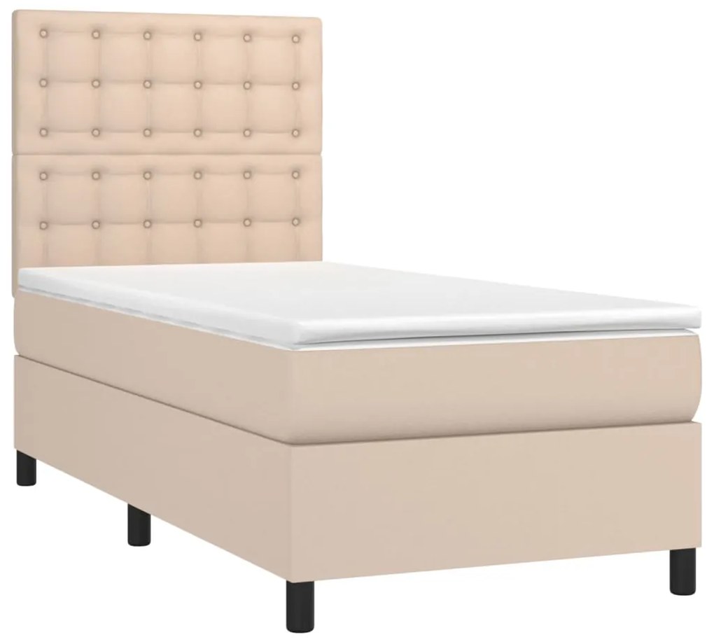 Κρεβάτι Boxspring με Στρώμα Καπουτσίνο 90x190εκ.από Συνθ. Δέρμα - Καφέ