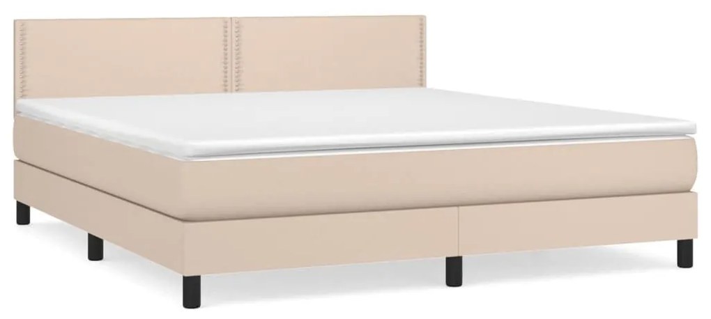 Κρεβάτι Boxspring με Στρώμα Καπουτσίνο 160x200εκ.από Συνθ.Δέρμα - Καφέ