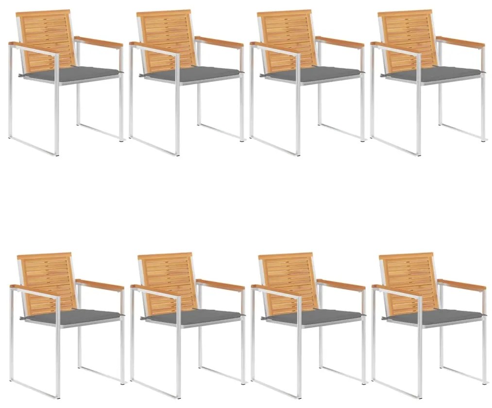 vidaXL Καρέκλες Κήπου 8 τεμάχια από Μασίφ Ξύλο Teak με Μαξιλάρια