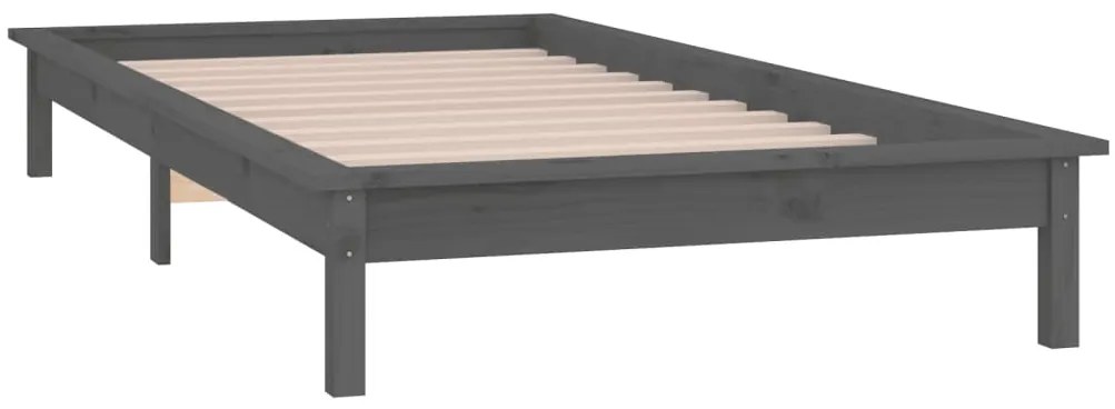 vidaXL Πλαίσιο Κρεβατιού με LED Γκρι 90 x 200 εκ. από Μασίφ Ξύλο