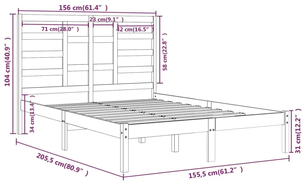 vidaXL Πλαίσιο Κρεβατιού 150 x 200 εκ. Μασίφ Ξύλο King Size