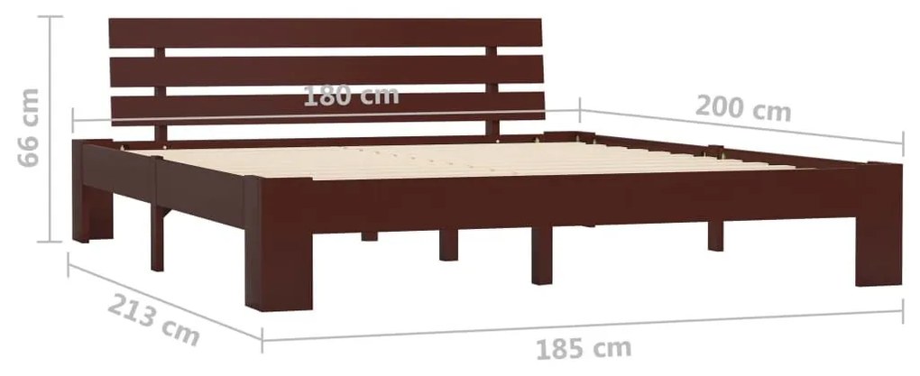 Πλαίσιο Κρεβατιού Σκούρο Καφέ 180x200 εκ. από Μασίφ Ξύλο Πεύκου - Καφέ