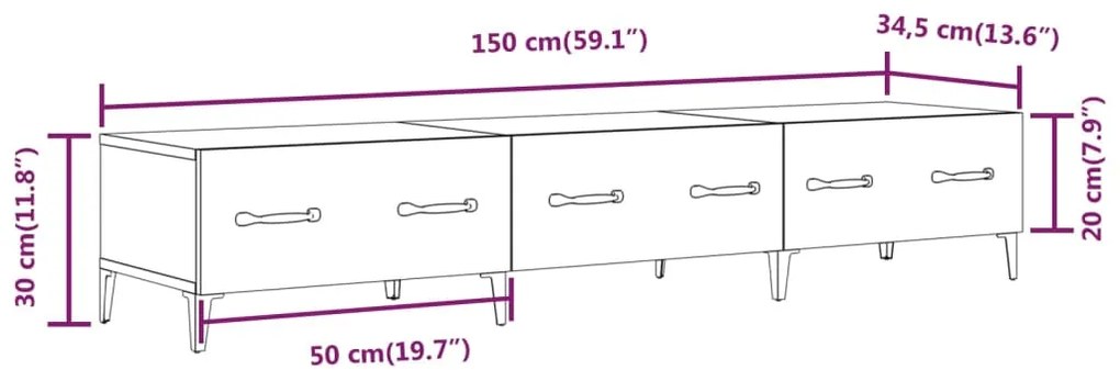 Έπιπλο Τηλεόρασης Γκρι Σκυροδέματος 150x34,5x30 εκ. Επεξ. Ξύλο - Γκρι