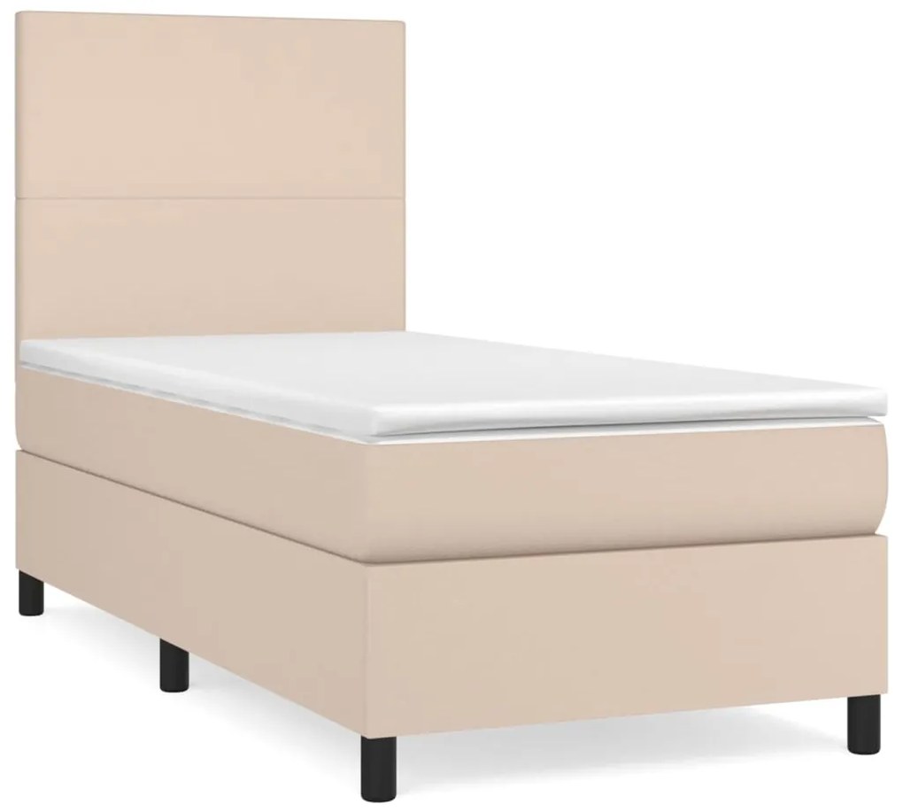 vidaXL Κρεβάτι Boxspring με Στρώμα Καπουτσίνο 90x190εκ.από Συνθ. Δέρμα