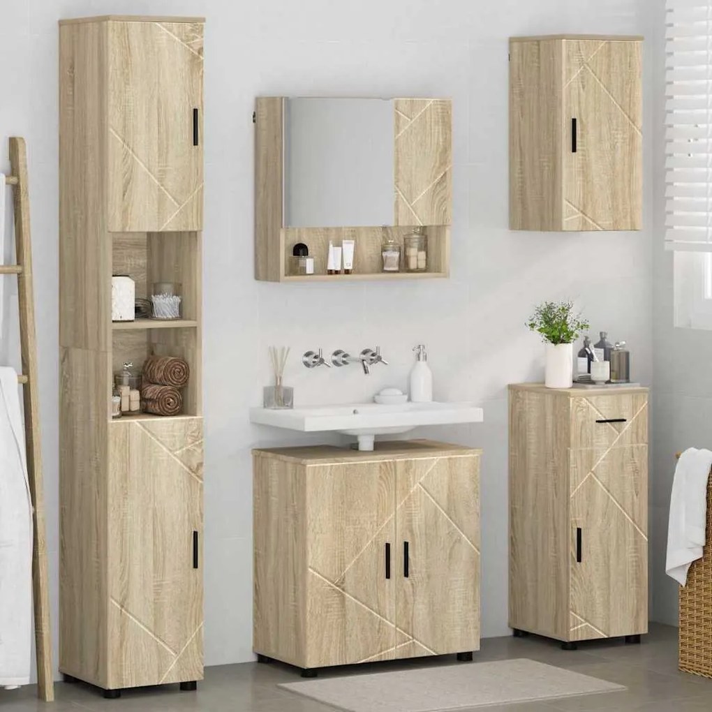 vidaXL Σετ Επίπλων Μπάνιου με πόρτα 5 pcs Sonoma Δρυς 61 x 35 x 64 εκ.
