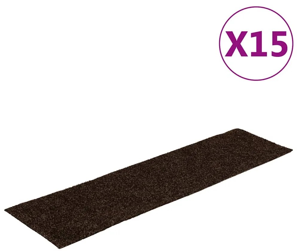vidaXL Πατάκια Σκάλας Αυτοκόλλητα Ορθογώνια 15 τεμ. Καφέ 76 x 20 εκ.