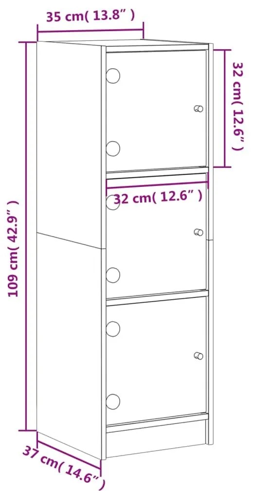 Ντουλάπι Καπνιστή Δρυς 35x37x109 εκ. με Γυάλινες Πόρτες - Καφέ