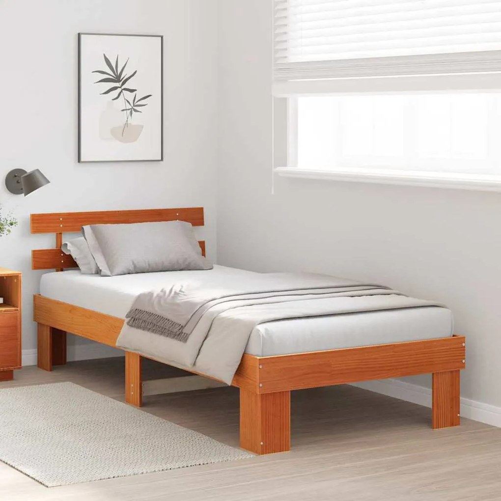 vidaXL Σκελετός Κρεβατιού Καφέ 80 x 200 cm Μασίφ ξύλο πεύκου