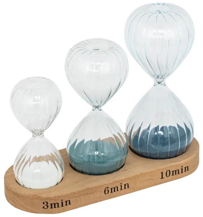 Σετ Διακοσμητικές κλεψύδρες Atmosphera με ξύλινη βάση, διάρκεια ροής 3, 6 &amp; 10 λεπτά και διαστάσεις 14x6.3x6.3cm - 3 τεμάχια