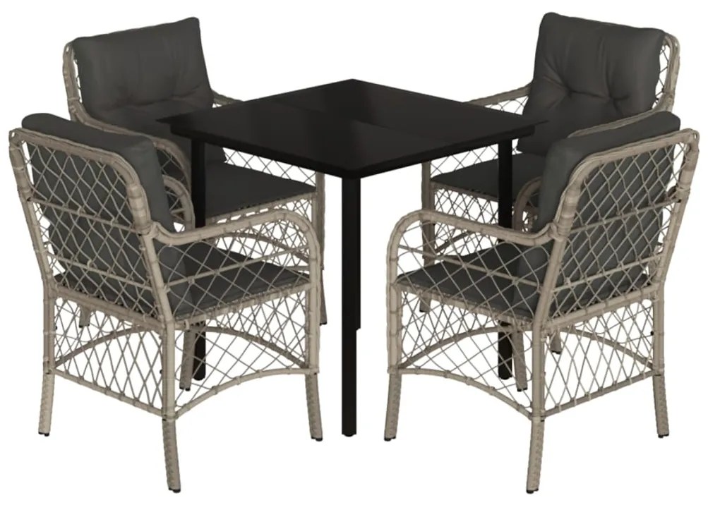 vidaXL Σετ Τραπεζαρίας Κήπου 5 τεμ. Αν. Γκρι Συνθ. Ρατάν με Μαξιλάρια