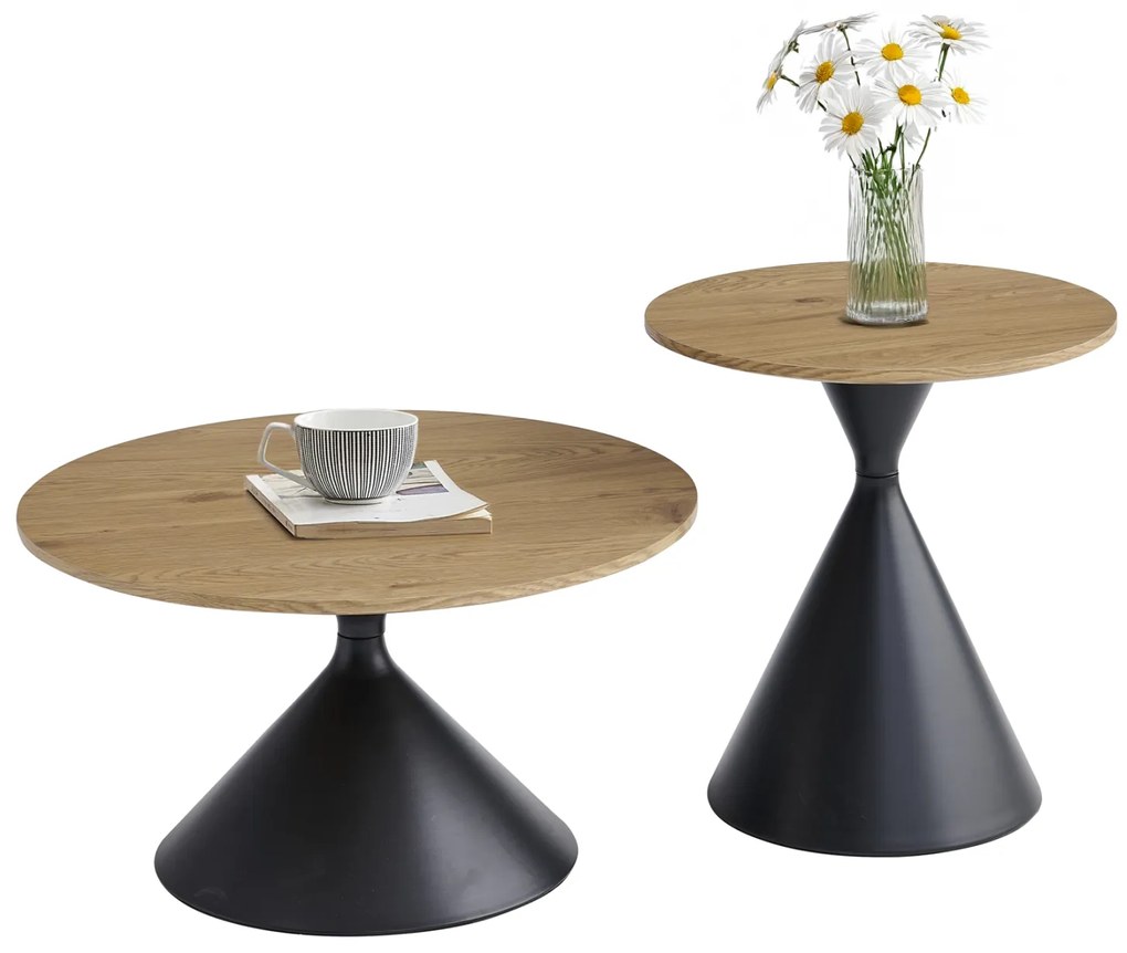 ΣΕΤ 2 ΤΡΑΠΕΖΙΑ ΣΑΛΟΝΙΟΥ JENNEL(X) HM18308.02 ΜΕΤΑΛΛΟ ΜΑΥΡΟ--MDF ΣΕ ΦΥΣΙΚΟ Φ50εκ &amp; Φ70εκ